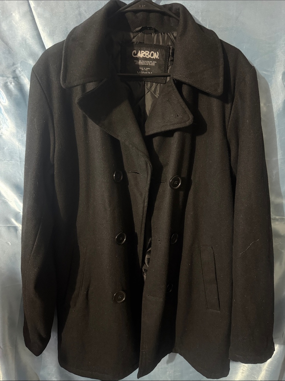 Carbon Black Double-Breasted Wool Coat